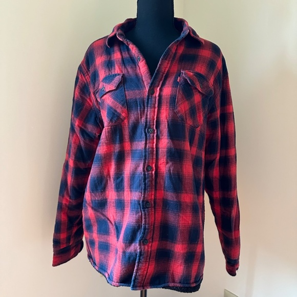 **LEVI'S* Men's Red x Blue Plaid Button Down Jacket Size Medium - Picture 1 of 7
